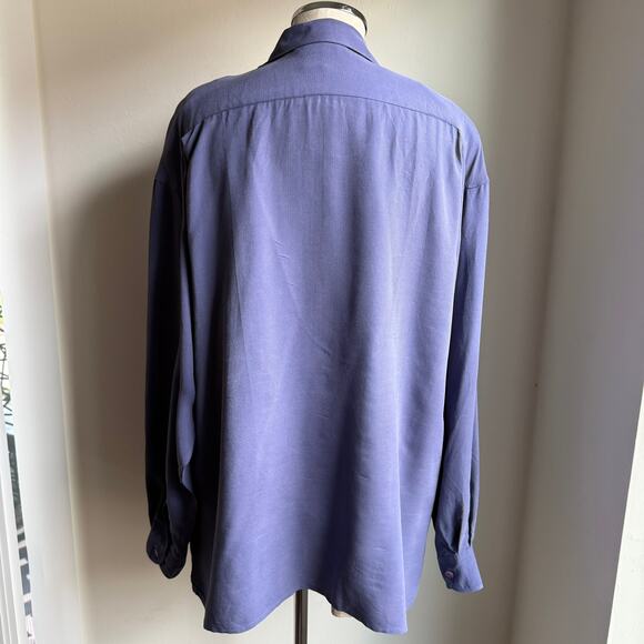 Silk Land 100% Silk Button Front Blouse Purple Blue Vintage 80s 90s Size 8 - Picture 3 of 7